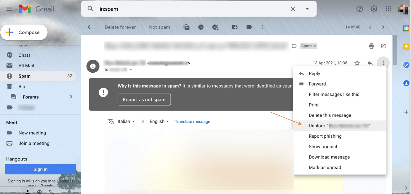 Gmail: Unblock an email address