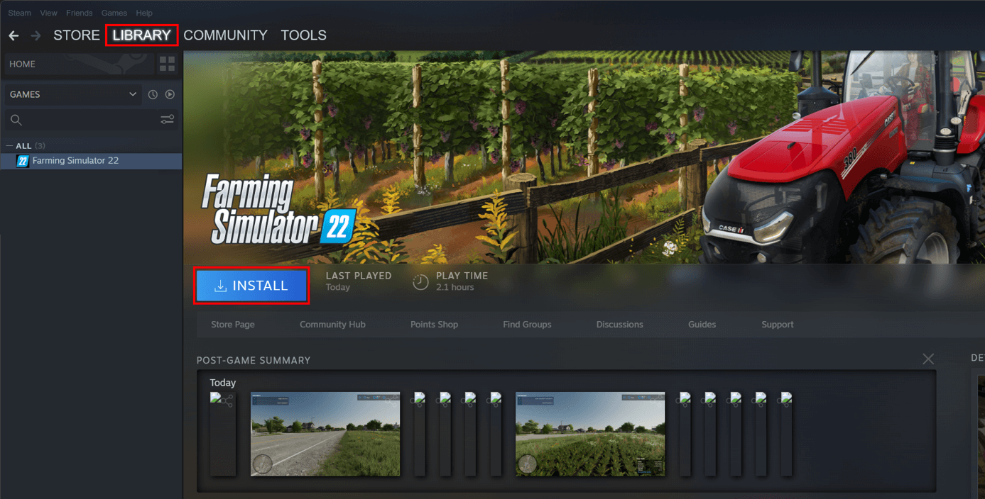 Installation of Farming Simulator 22 via Steam