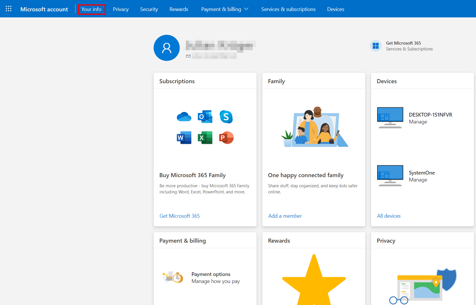 Microsoft account: Management on the Web