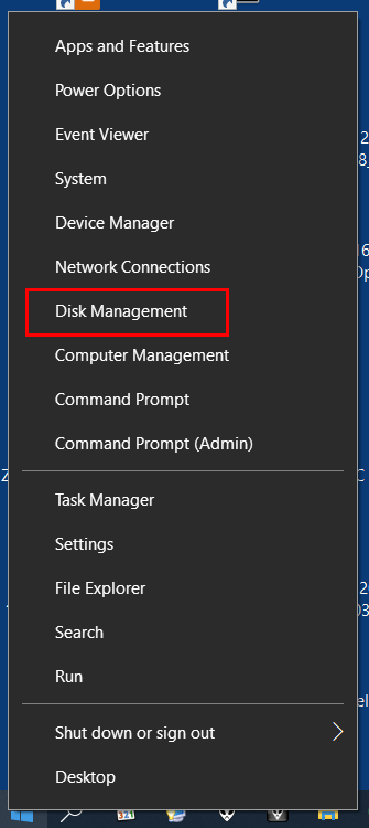Opening Disk Management using the task bar