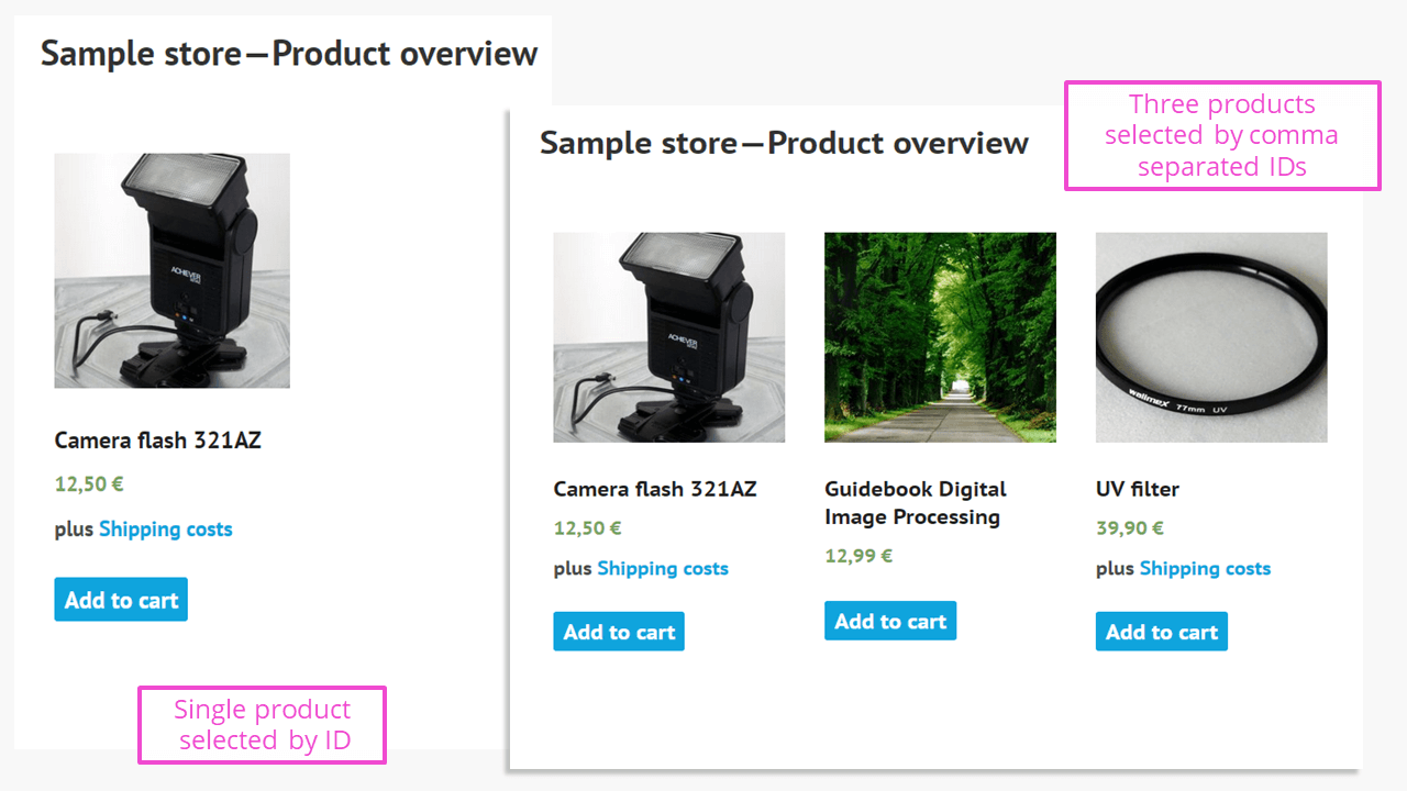 WooCommerce shortcodes: Products, represented by their respective IDs