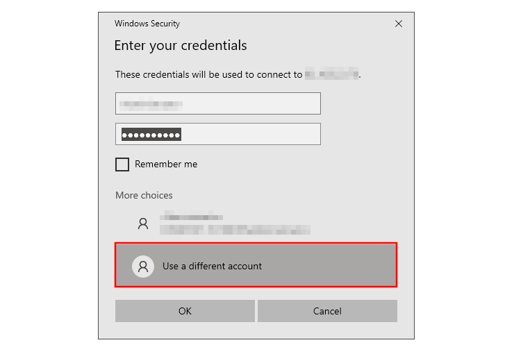 Windows Remote Connection: Enter credentials