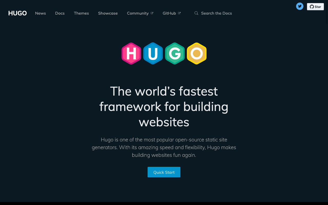 Screenshot of Hugo website