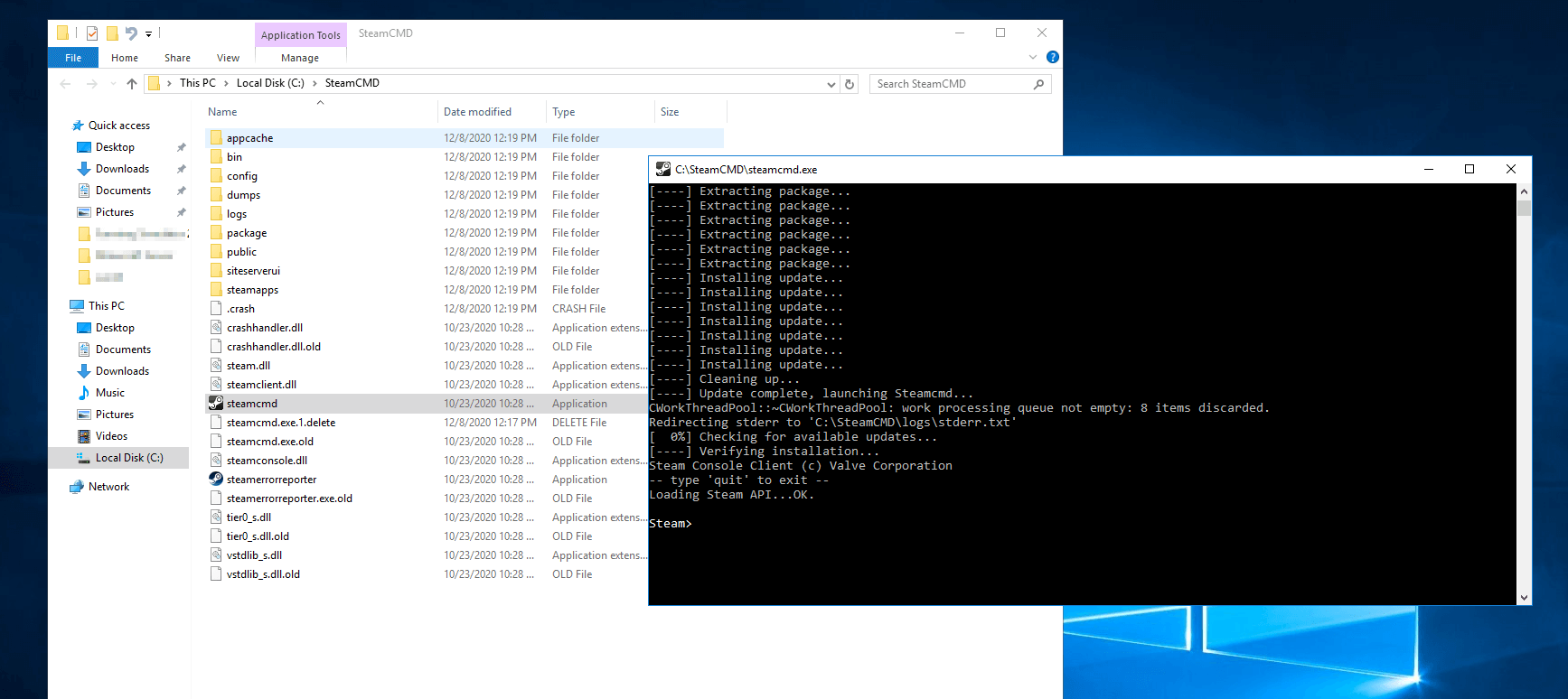 SteamCMD installation via Windows command prompt