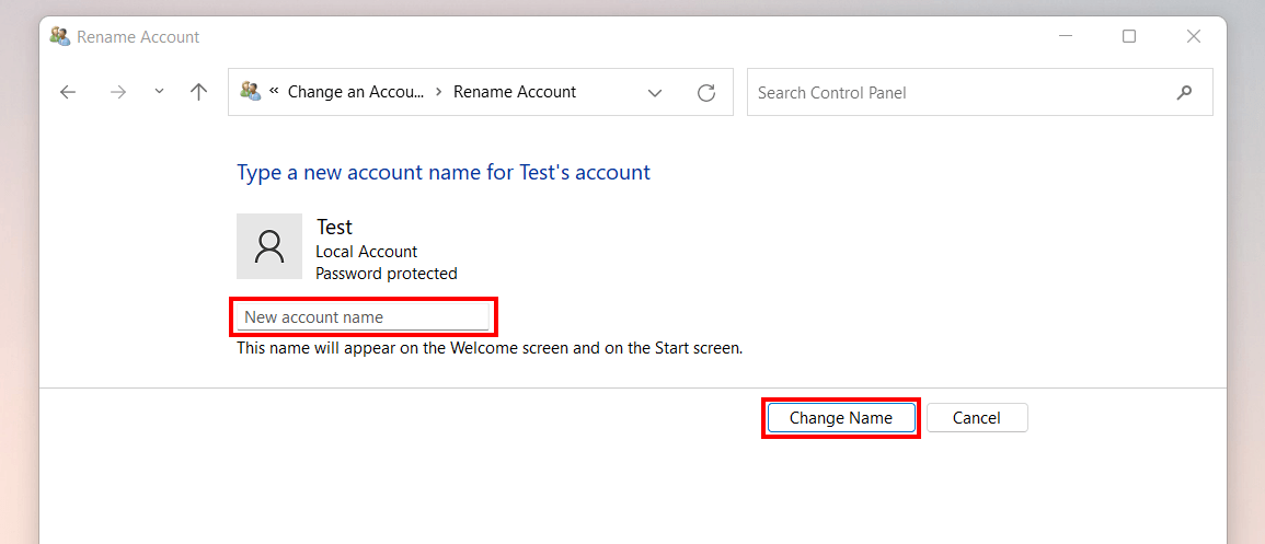 Windows 11: Change username - Local account