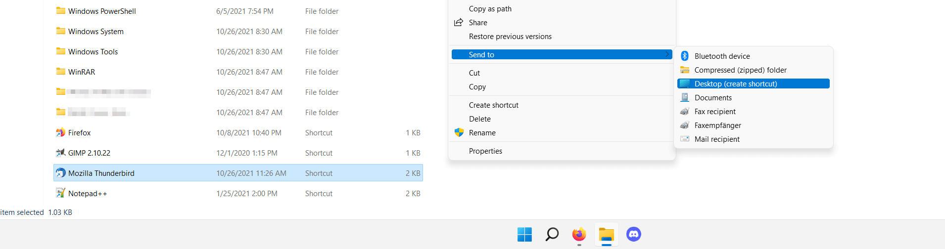 Windows 11: Desktop create shortcut