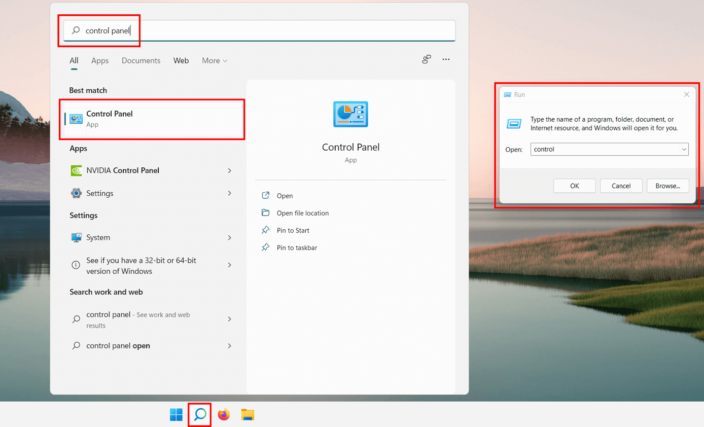 Windows 11: search for “Control Panel”