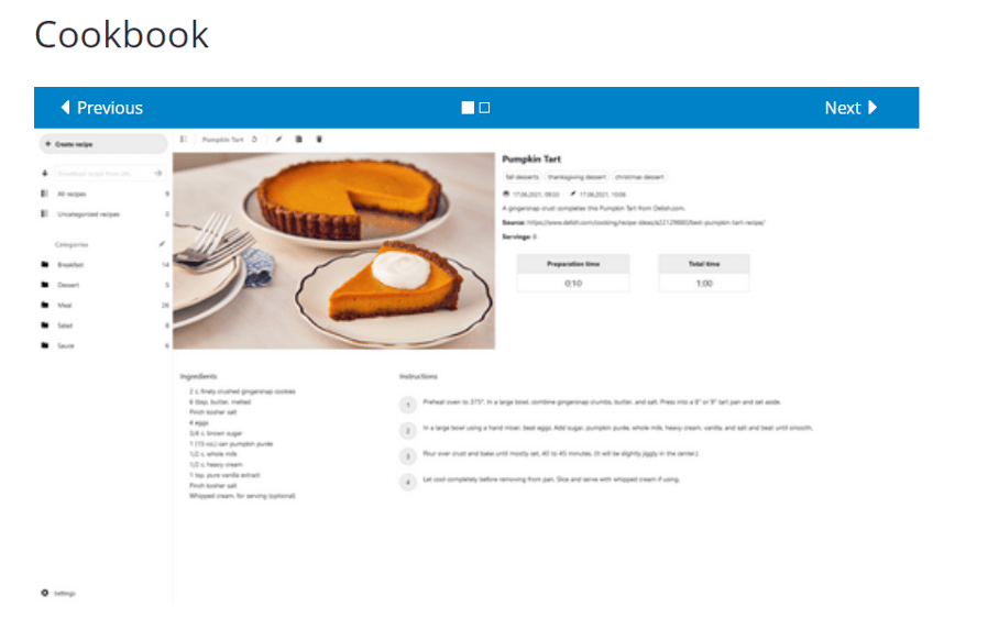 Screenshot of the Cookbook app on Nextcloud’s website