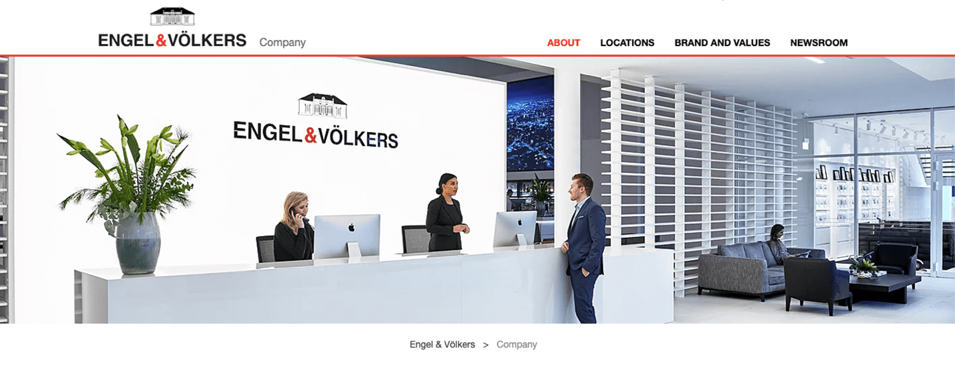 About Us page of the real estate agency Engel & Völkers