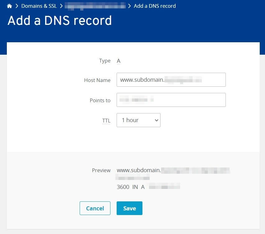 Adding DNS record in the IONOS Cloud Panel