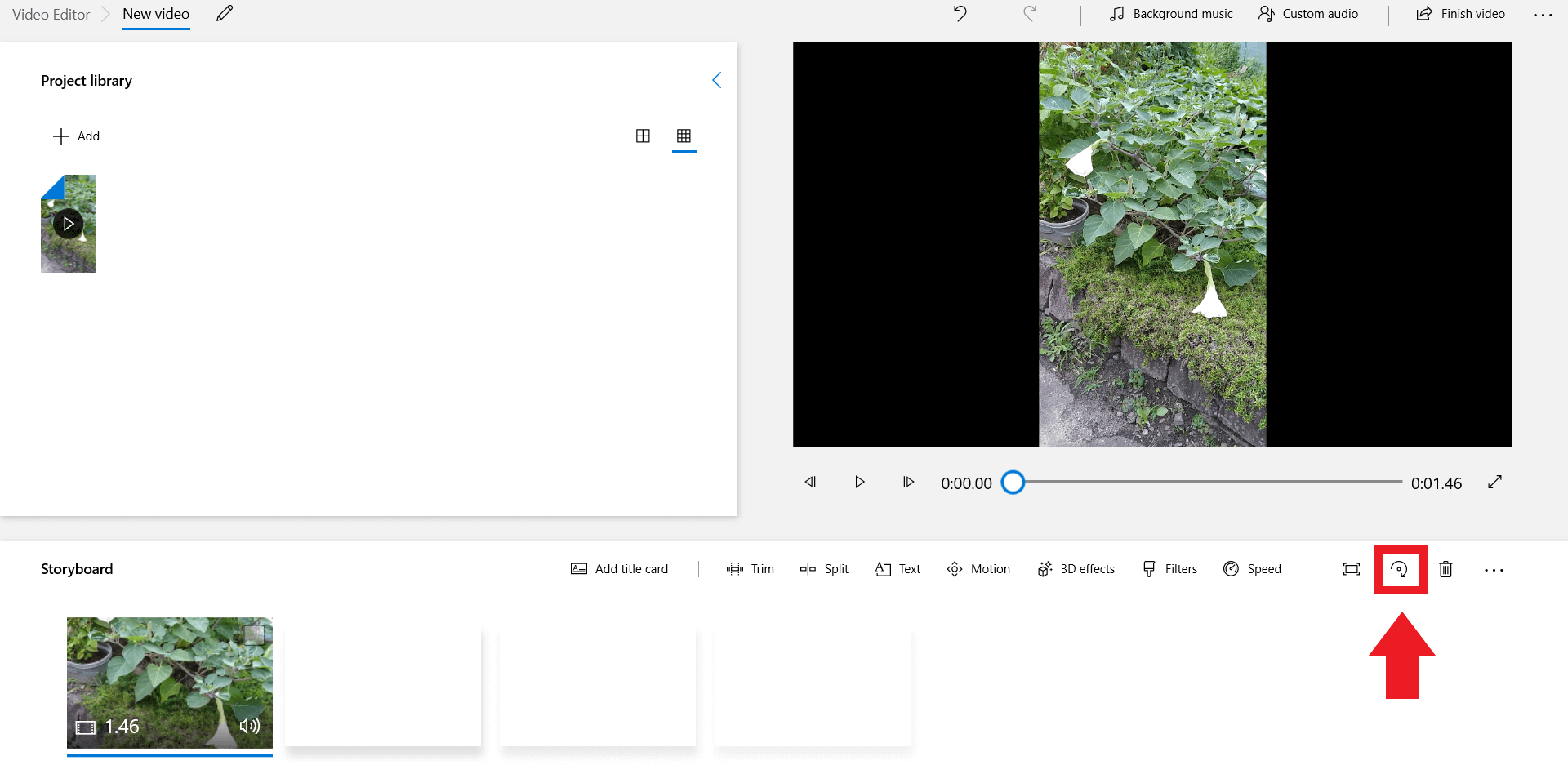 Align your video by clicking on the rotation icon