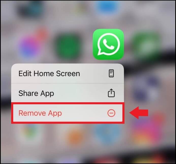 App menu to uninstall WhatsApp on the home screen
