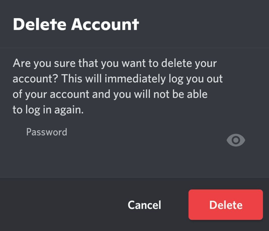 Delete Discord account confirmation