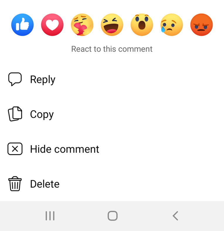 Contextual menu in Facebook app