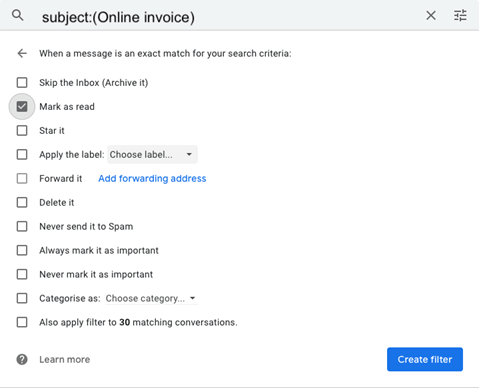 Gmail filters for emails