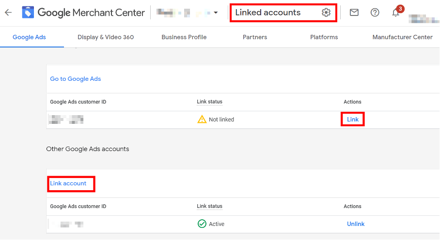 Linked accounts in Merchant Center