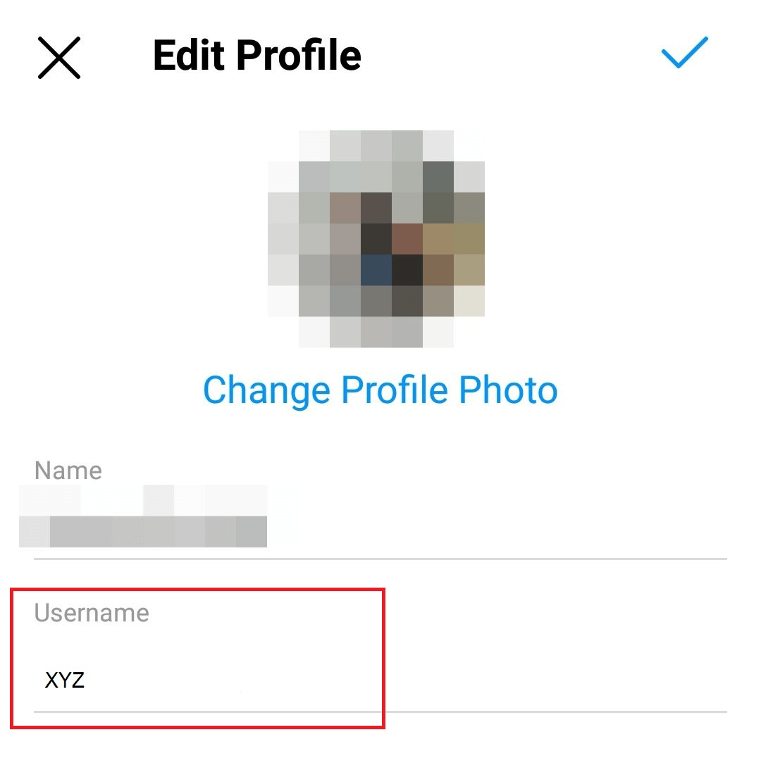 Instagram: “Edit profile”, “Username” field