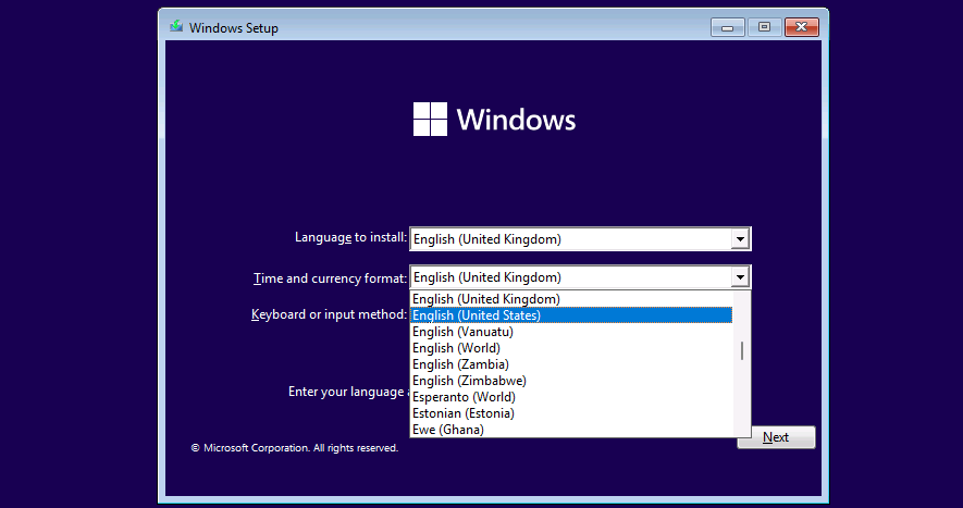 Installing Microsoft Windows 11 upgrade: language settings