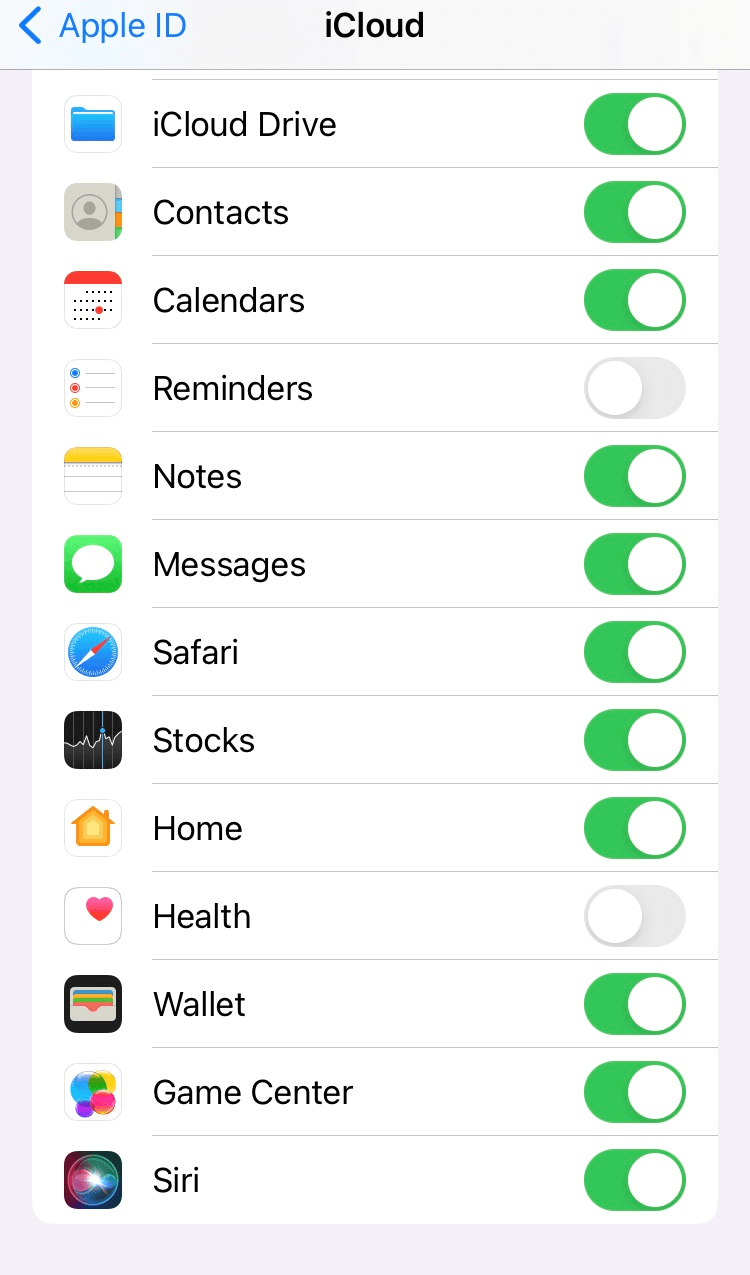 iPhone menu with backup settings.