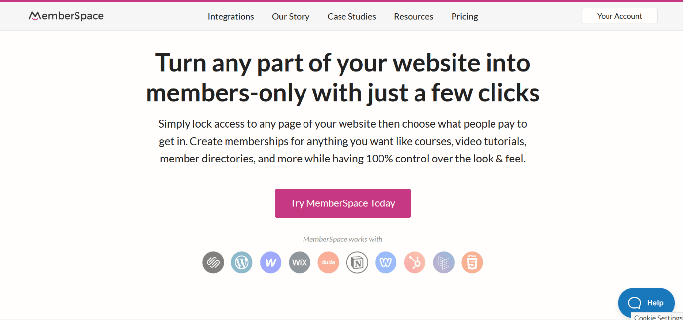 Screenshot of the MemberSpace website