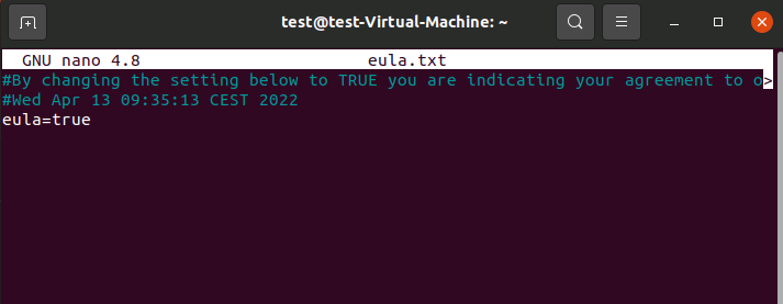 Minecraft server EULA: confirmation in Ubuntu terminal