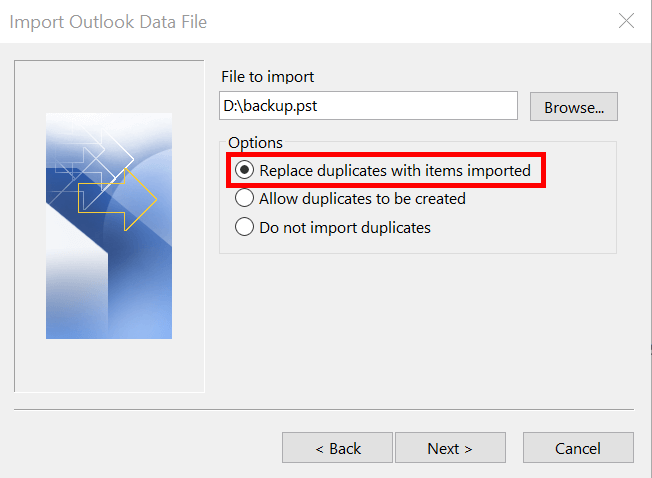 Option in Outlook Wizard that excludes creation of duplicates
