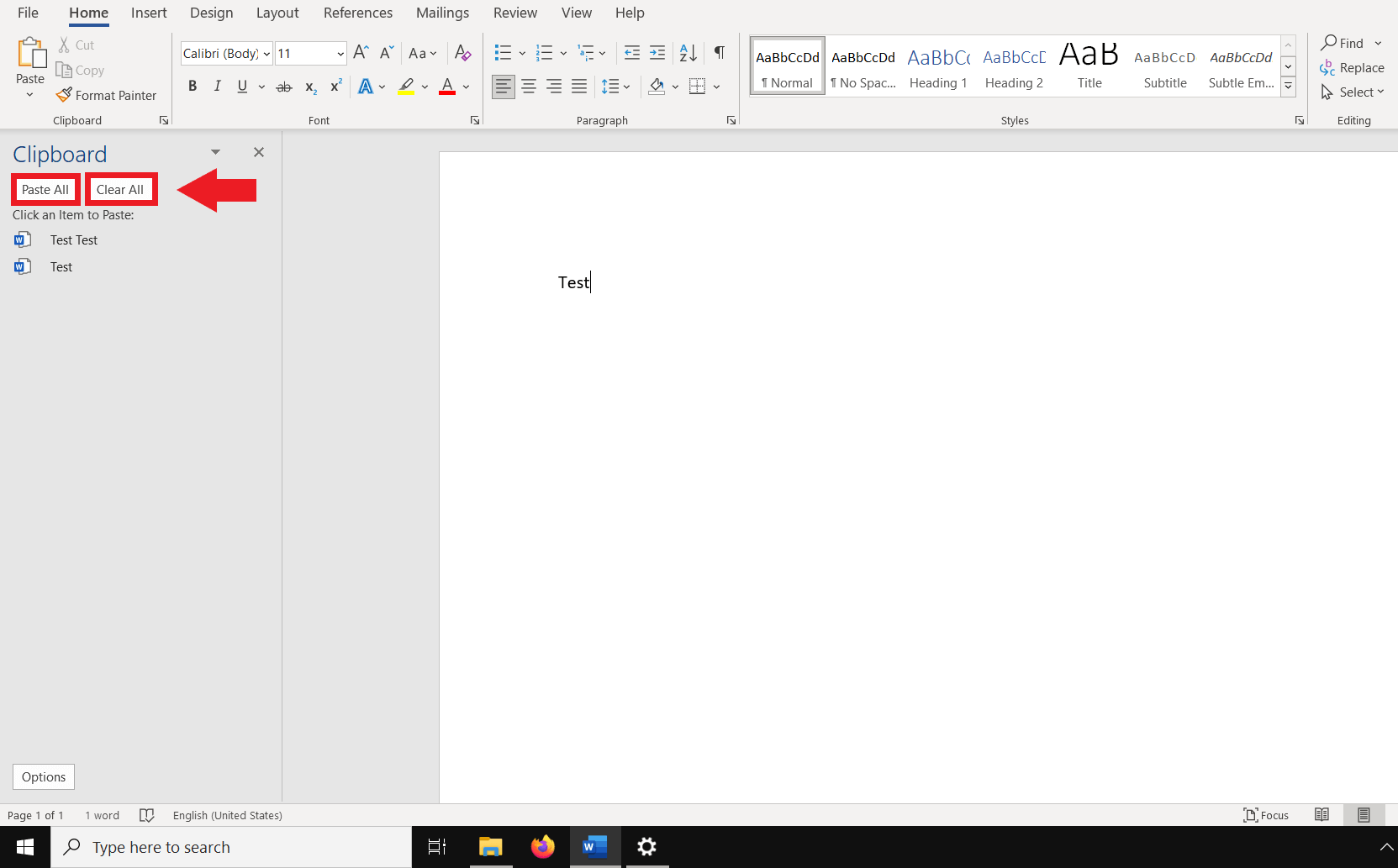 Paste All and Delete All clipboard options in Word