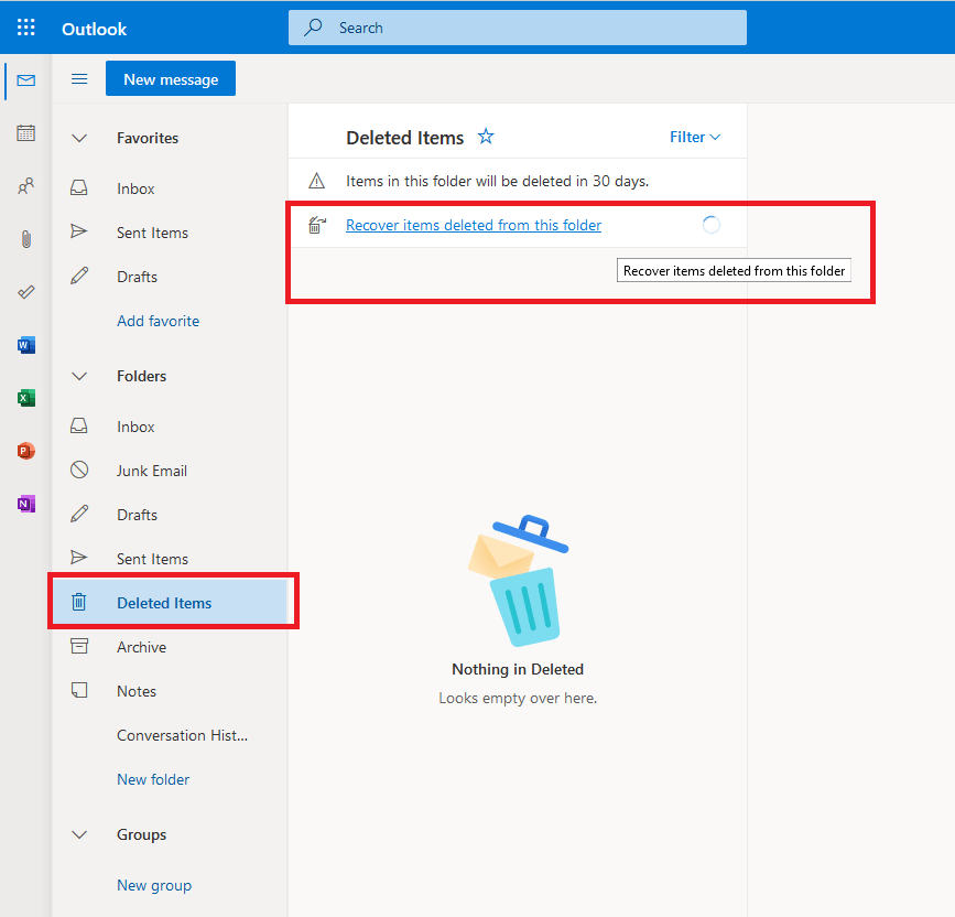 recoverable items in Outlook.com
