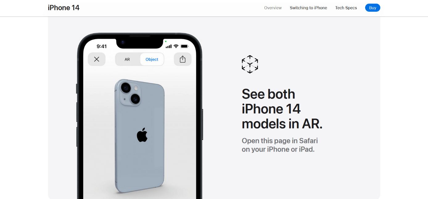 Screenshot of Apple iPhone 14 product page