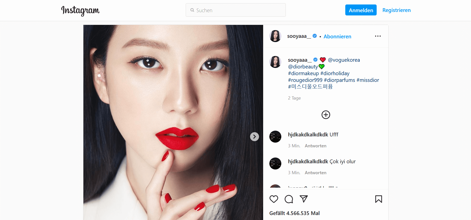 Screenshot of Kim Ji-soo’s Instagram page “sooyaa”