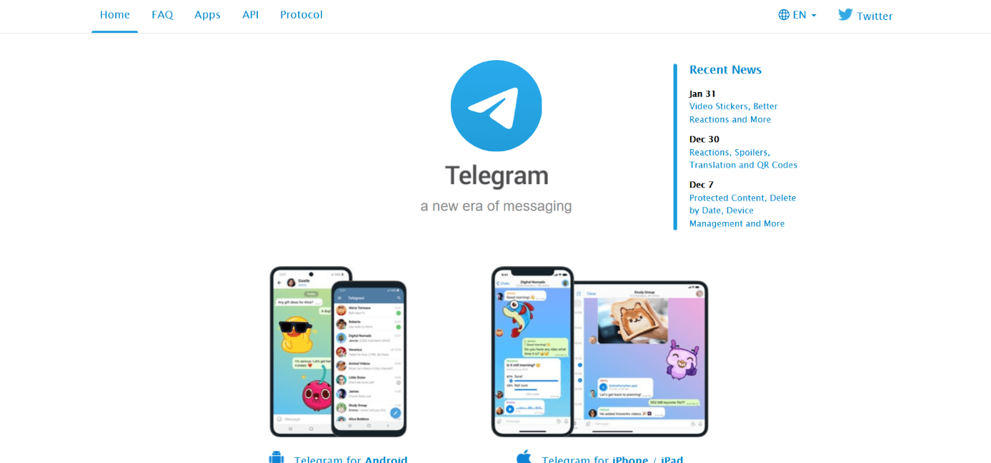 Screenshot of the Telegram website