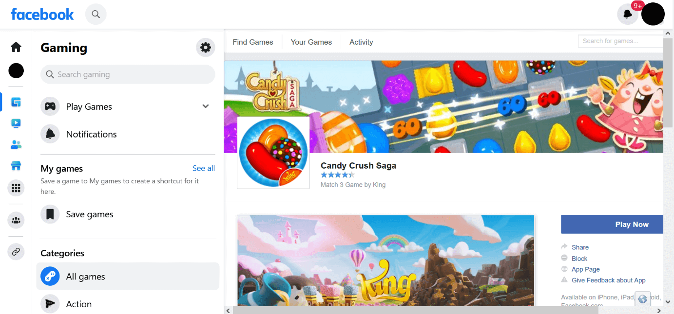 Screenshot of the Facebook page of “Candy Crush Saga”