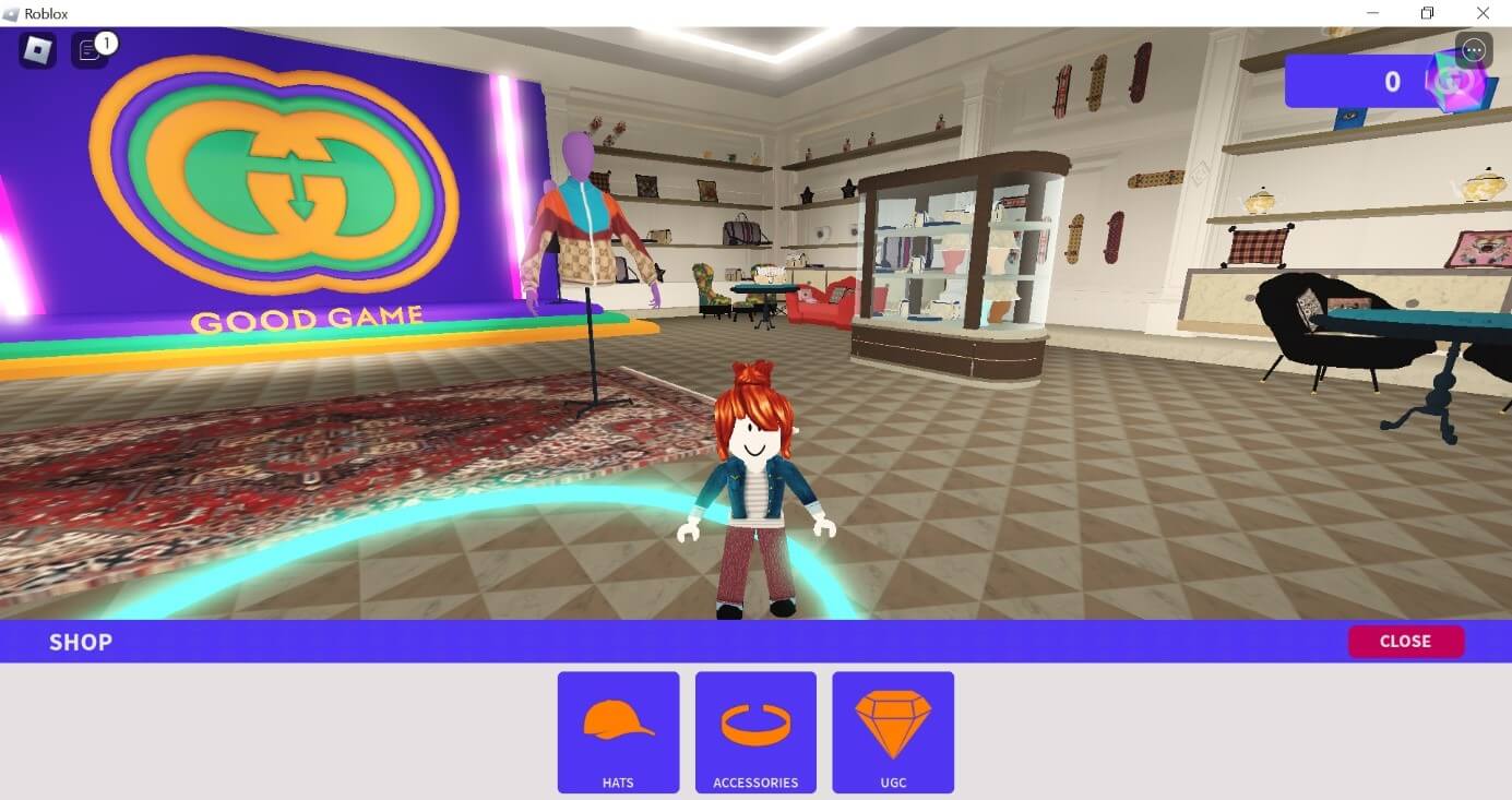 Screenshot of the Gucci store in Roblox