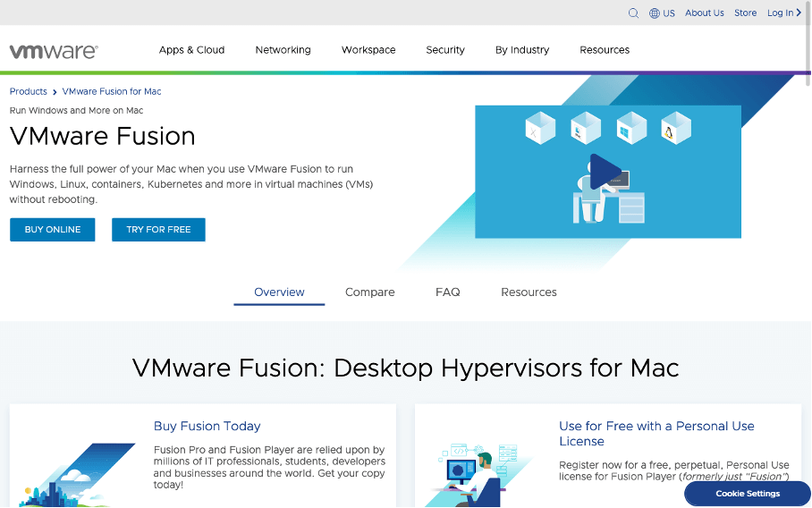 Screenshot of VMware Fusion Pro Website