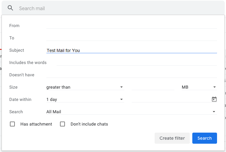 Search and filter options in Gmail