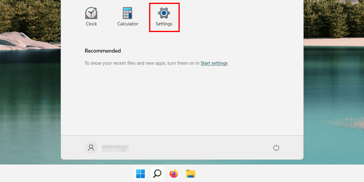 “Settings” icon in Windows 11 start menu