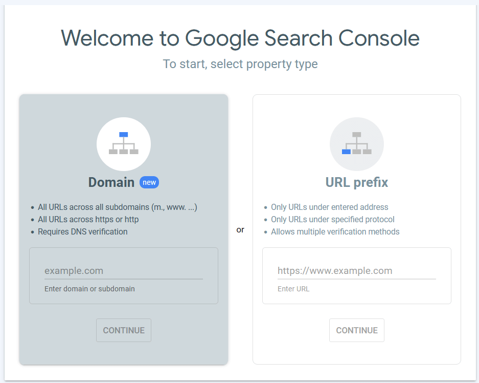 Signing up to Google Search Console