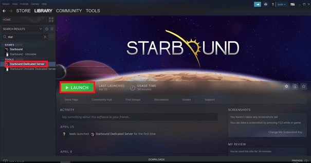 Starbound dedicated server application home page