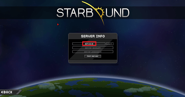 Starbound window to enter server data