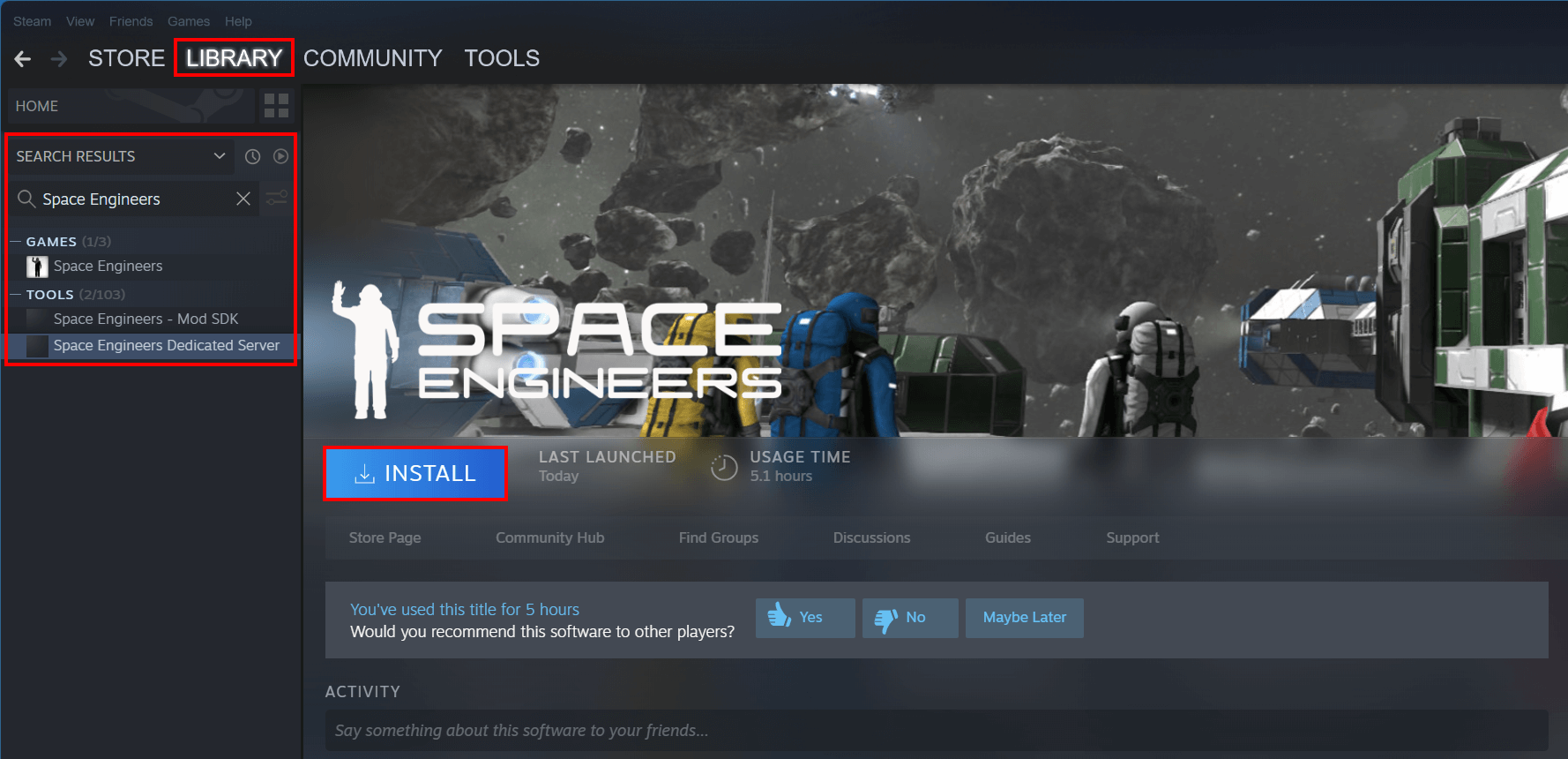 Steam Client: Installing the Space Engineers dedicated server
