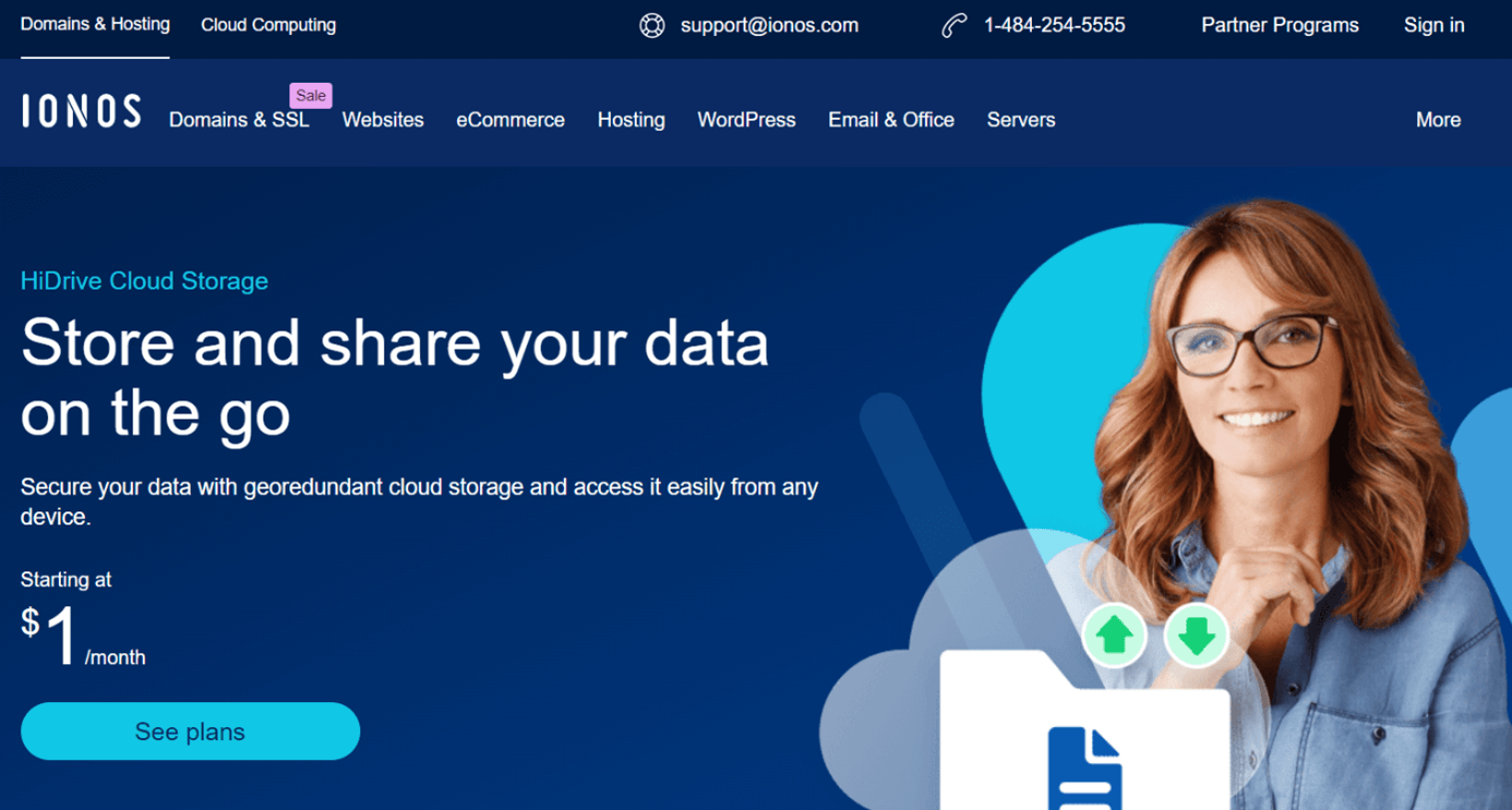 The homepage of the HiDrive cloud storage from IONOS