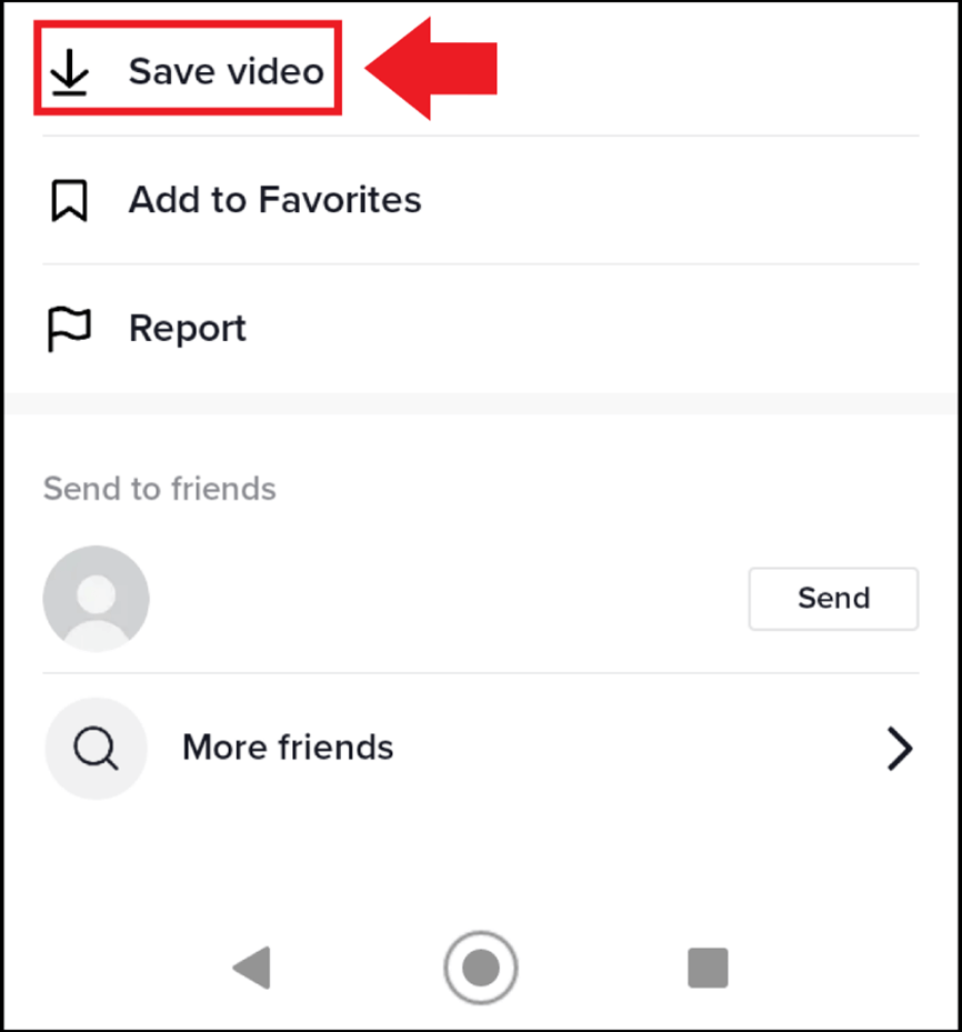 The “Save video” download function in a TikTok video menu
