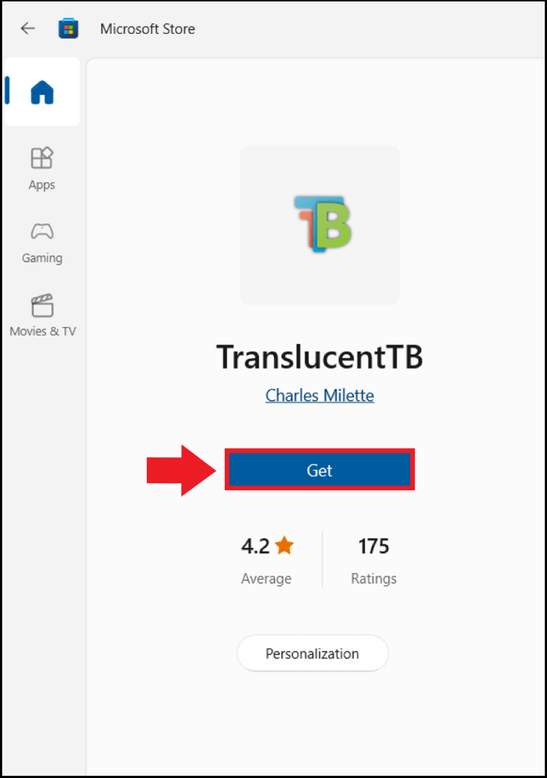 TranslucentTB in the Windows 11 Microsoft Store
