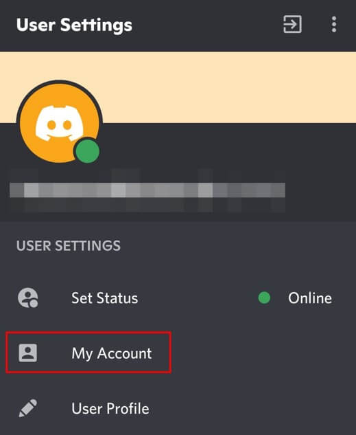 User settings in the Discord app