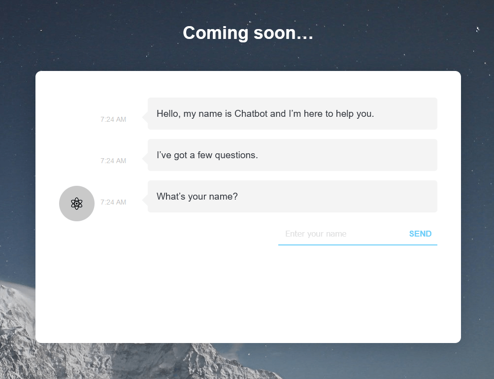 Website coming soon page with chatbot
