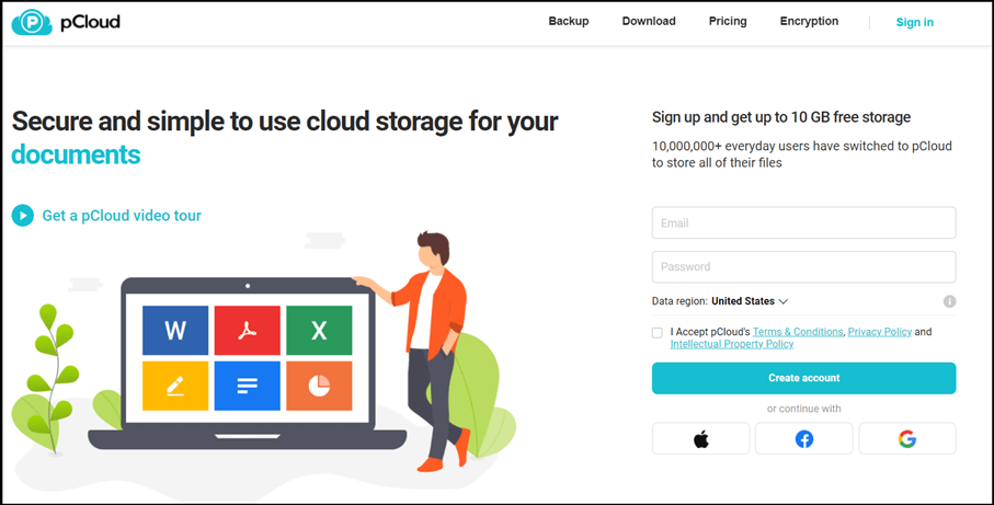 Website of the Swiss cloud storage provider pCloud