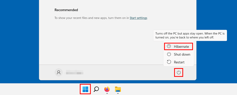 Windows 11: Hibernate button in power settings