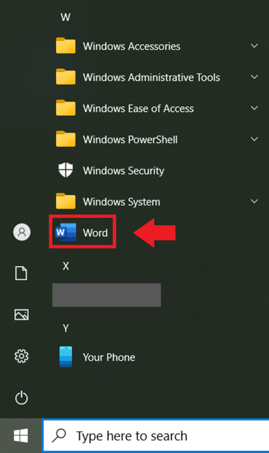 List of programs in the Windows Start menu