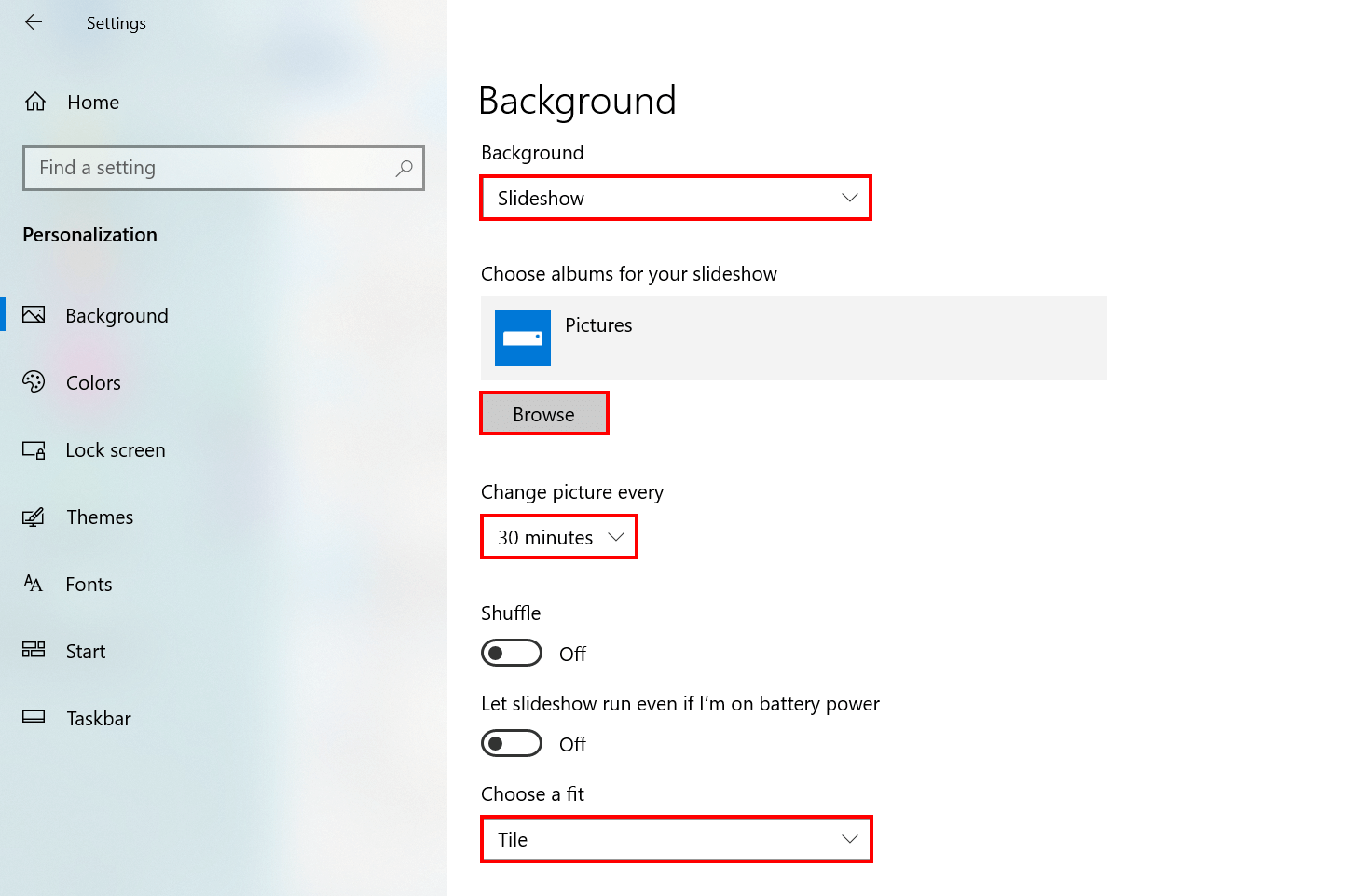 Windows 10: add slideshow as background theme