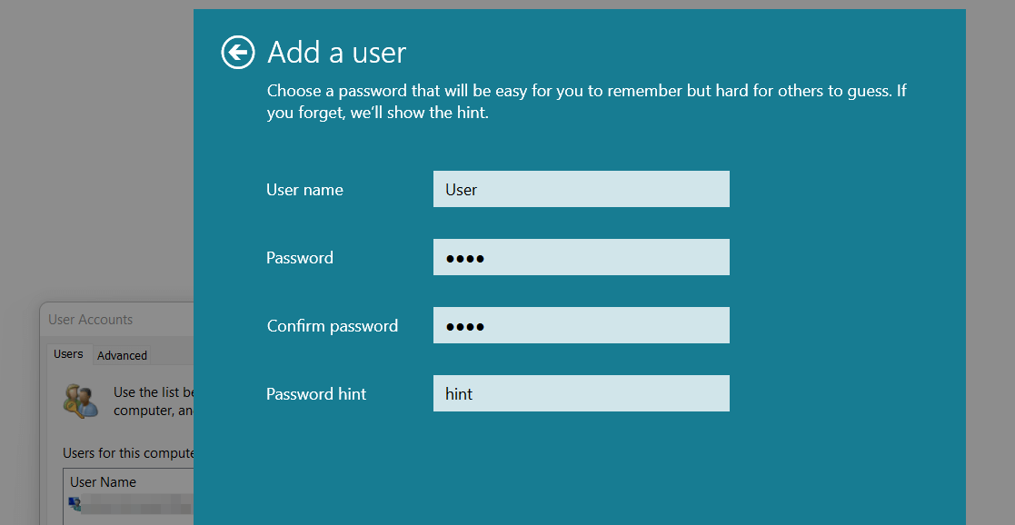 Windows 11: Add user via password management